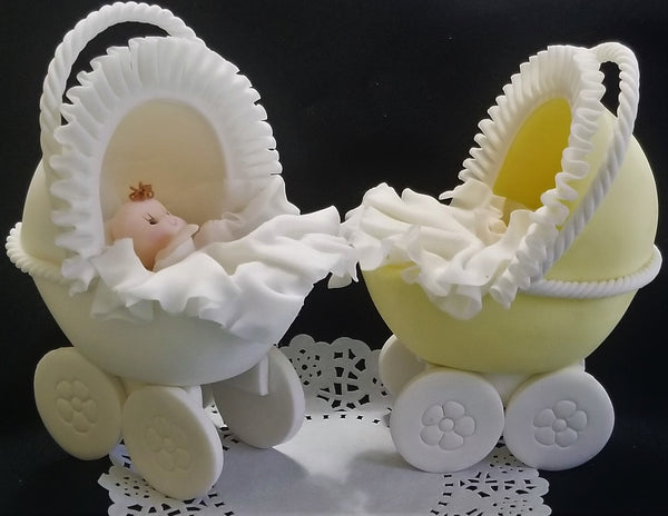 Baby Carriage Cake Topper Twins Cake Decorations Baby Shower or Baptism Cake Decorations - Cake Toppers Boutique