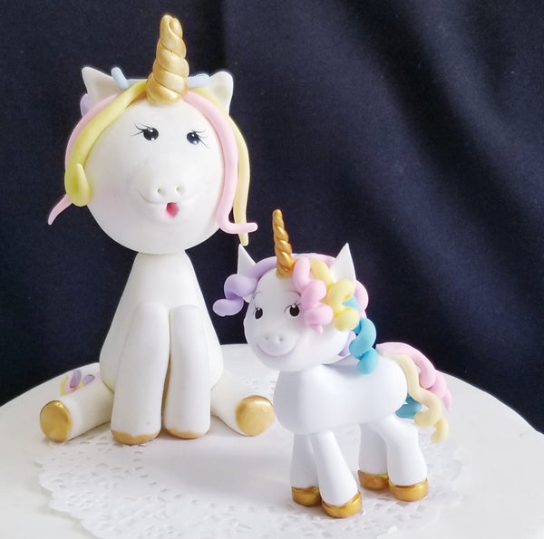 Mommy and Baby Unicorn Cake Decorations Rainbow Colors Unicorn Cake Topper - Cake Toppers Boutique