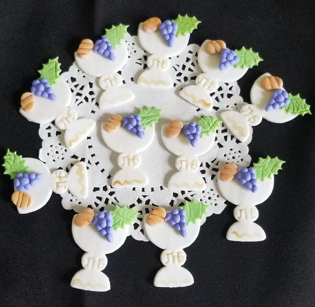 First Communion Cupcake Toppers Communion Chalice Figurines with Grapes Chalice Favors 12pcs - Cake Toppers Boutique