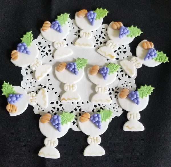 First Communion Cupcake Toppers Communion Chalice Figurines with Grapes Chalice Favors 12pcs - Cake Toppers Boutique