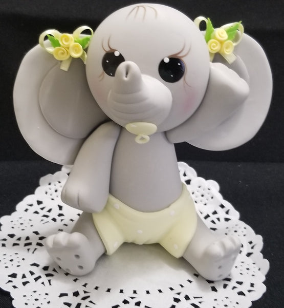 Elephant Cake Topper in  Gray with Pink or Blue Baby Elephant For Cake & Centerpieces - Cake Toppers Boutique