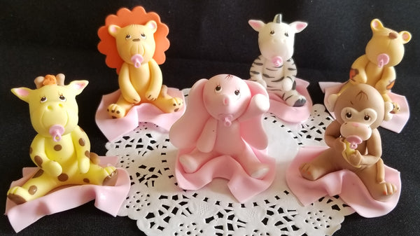 Jungle Cake Topper Safari Decorations Zoo Animals Pink & Blue Safari Baby Animals - Cake Toppers Boutique