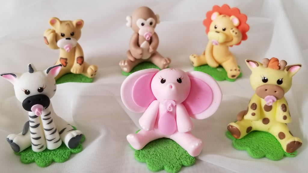 Jungle Animal Cake Decorations Safari Animals Cake Topper Elephant Lion Leopard Giraffe Zebra Monkey - Cake Toppers Boutique