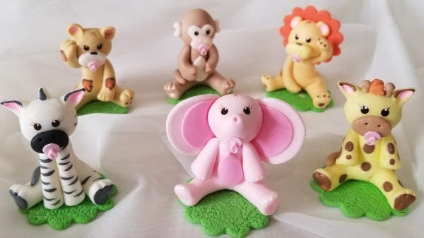 Jungle Animal Cake Decorations Safari Animals Cake Topper Elephant Lion Leopard Giraffe Zebra Monkey - Cake Toppers Boutique