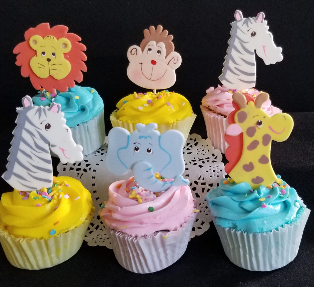 Jungle Safari Animal Faces Cupcake Toppers Zoo Animals Birthday and Baby Shower Decorations 12pcs - Cake Toppers Boutique
