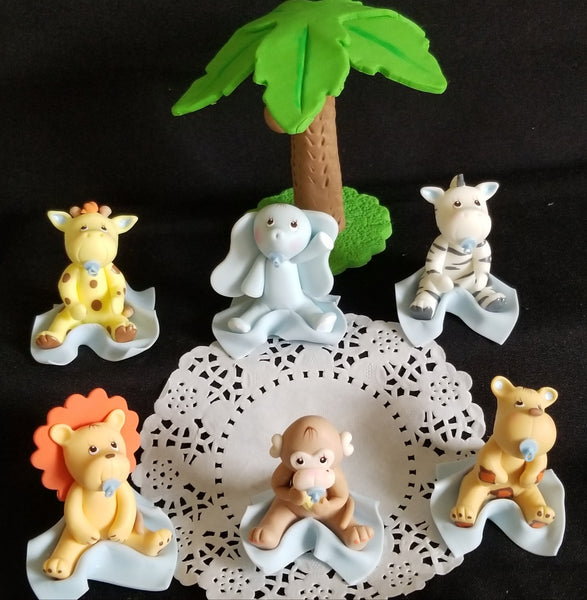 Jungle Animal Set Giraffe Lion Zebra Monkey Palm Cake Topper Jungle Safari Animals Decorations - C T B
