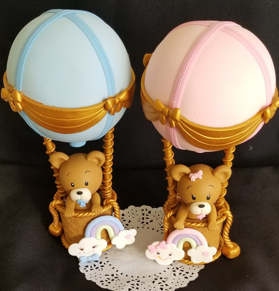 Air Balloon Bear Cake Topper and Centerpiece Decoration for Boy or Girl Showers and Birthdays