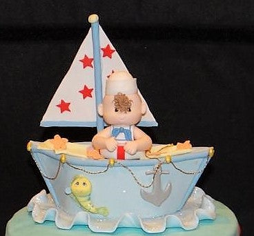 Nautical Cake Decoration Nautical Cake Topper Sailor On Boat Blue, Brown or Pink - Cake Toppers Boutique