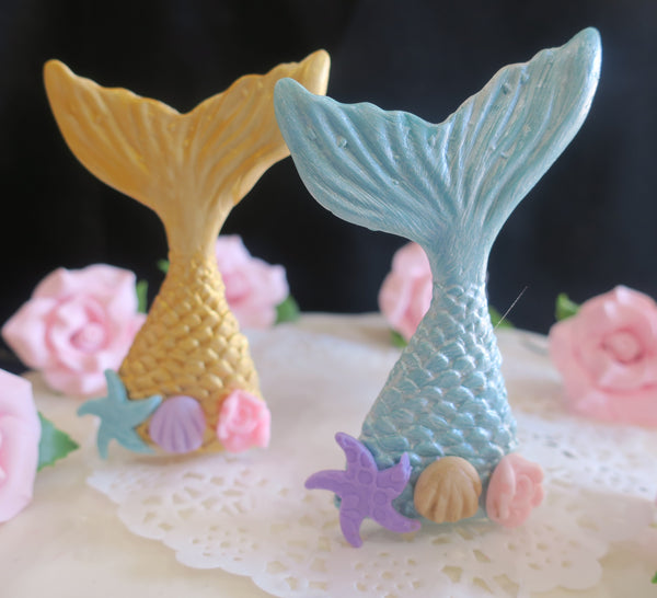 Mermaid Cake Toppers, Baby Shower Mermaid Tail Cake Decorations in Pink, Teal Blue, Gold or Lavender - Cake Toppers Boutique