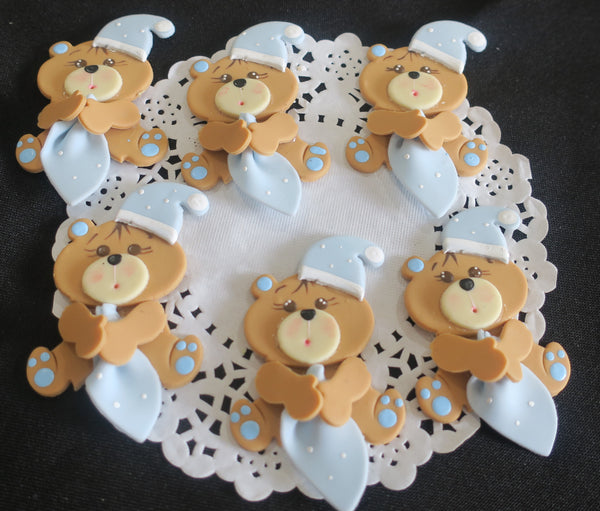 Baby Bear Baby Shower Corsage Figurines Baby Bear for Cupcakes Pink or Blue Teddy Bear 12pcs - Cake Toppers Boutique