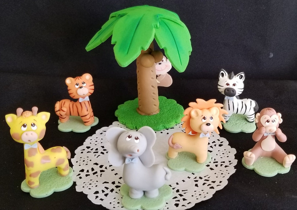 Jungle Safari Birthday Cake Decorations Wild Safari Animals Lion Zebra Giraffe Monkey Elephant Tiger - C T B