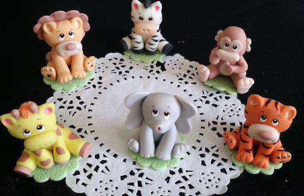 Jungle Animal Cake topper Safari Baby shower and Birthday decoration Elephant Lion Tiger Giraffe Zebra Monkey