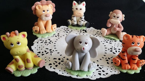 Jungle Animal Cake topper Safari Baby shower and Birthday decoration Elephant Lion Tiger Giraffe Zebra Monkey