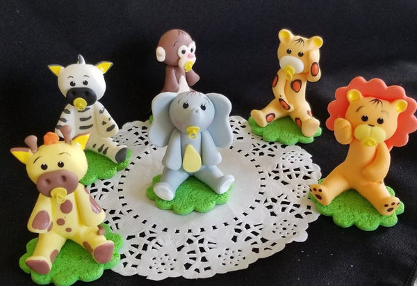 Cute Baby Animals Cake Toppers Jungle Party Baby Animals Cake Decorations - C T B