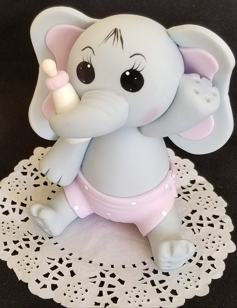 Elephant Cake Topper in Gray with Pink, Lavender or Blue details Baby Elephant Baby Shower Decoration