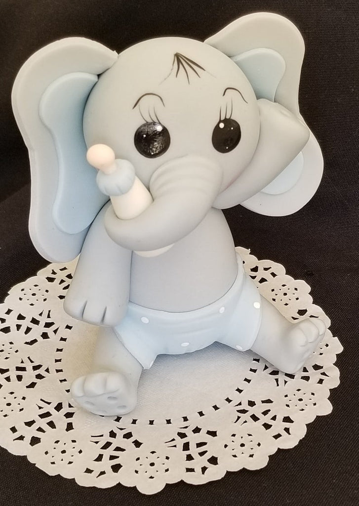 Elephant Cake Topper in Gray with Pink, Lavender or Blue details Baby Elephant Baby Shower Decoration