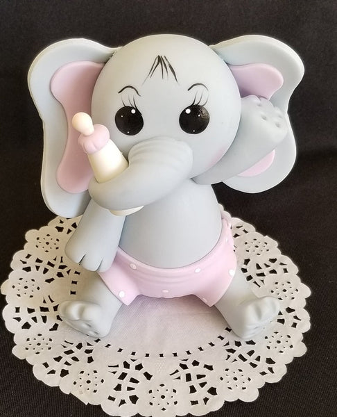 Elephant Cake Topper in Gray with Pink, Lavender or Blue details Baby Elephant Baby Shower Decoration