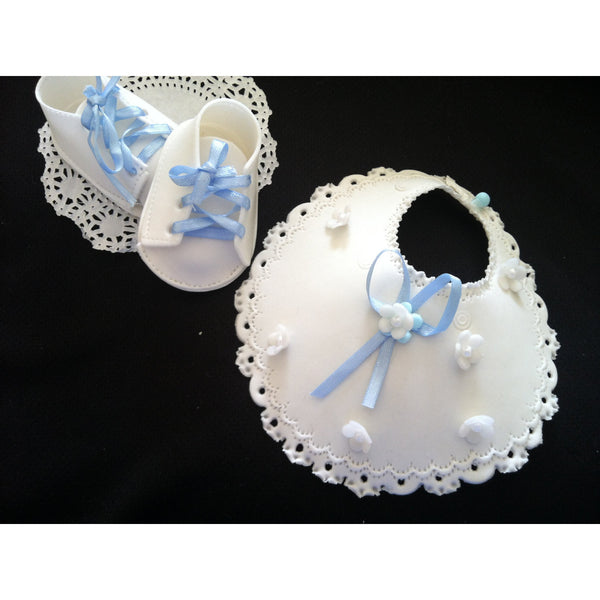 Baby Shower Cake Decoration Baptism Cake Topper Bib and Baby Booties Cake Decoration - Cake Toppers Boutique