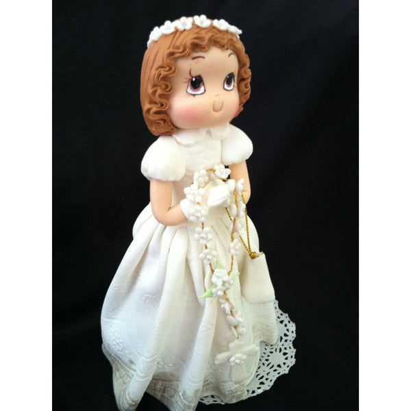 Baptism and Communion Girl on White Gown  with Rosary & Purse - Cake Toppers Boutique
