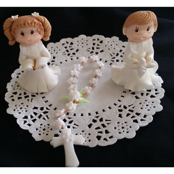 First Communion or Baptism Cake Topper Girl or Boy with Bibble & Rosary Cake Decorations - Cake Toppers Boutique