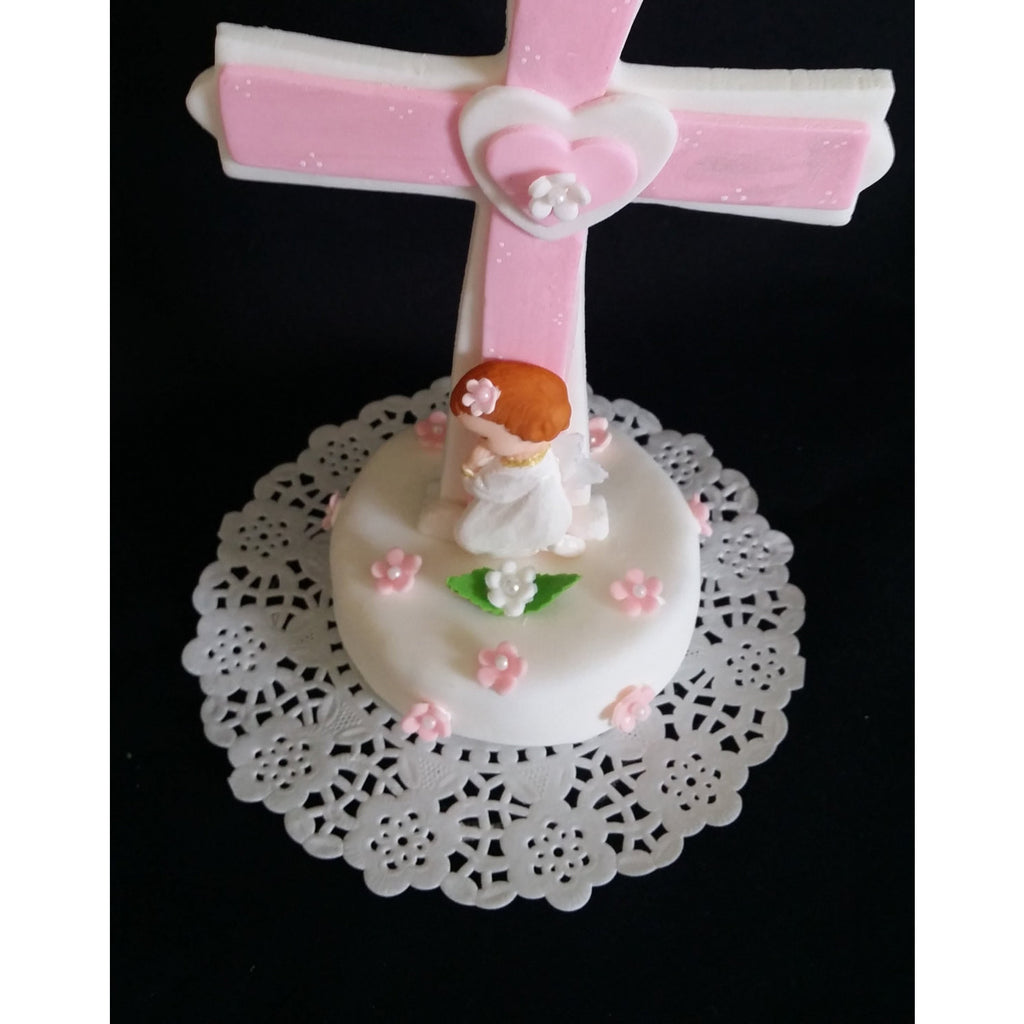 Pink Blue or White Cross Cake Topper for Baptism and First Communion Cake Decorations - Cake Toppers Boutique