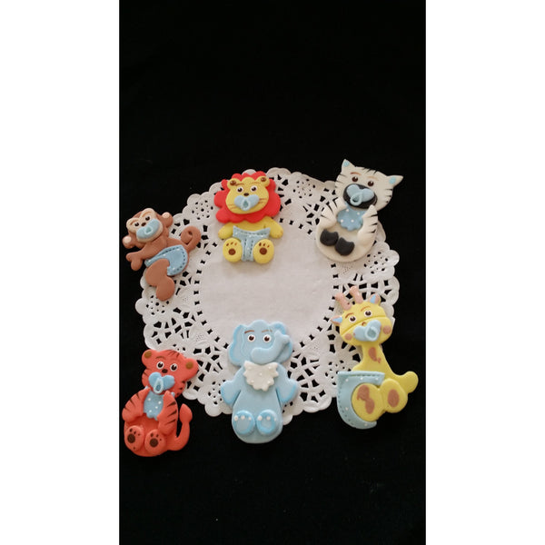 Elephant Giraffe Monkey Zebra Tiger Lion Cupcake Topper Baby Animals Cake Decoration Blue or Pink - Cake Toppers Boutique