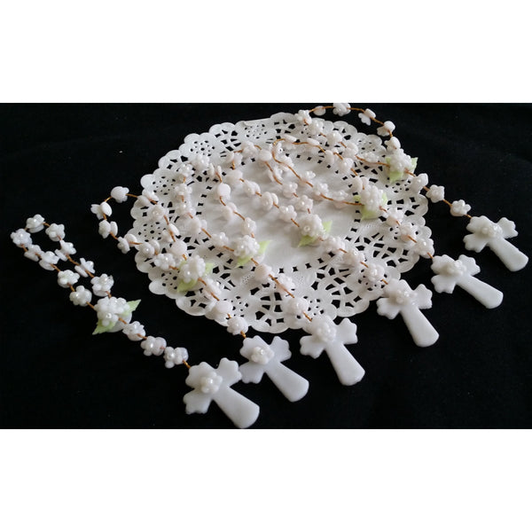 Flower Rosary Favors Mini Rosaries in White Blue or Pink First Communion and Baptism Favors 12pcs - Cake Toppers Boutique