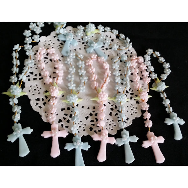 Flower Rosary Favors Mini Rosaries in White Blue or Pink First Communion and Baptism Favors 12pcs - Cake Toppers Boutique