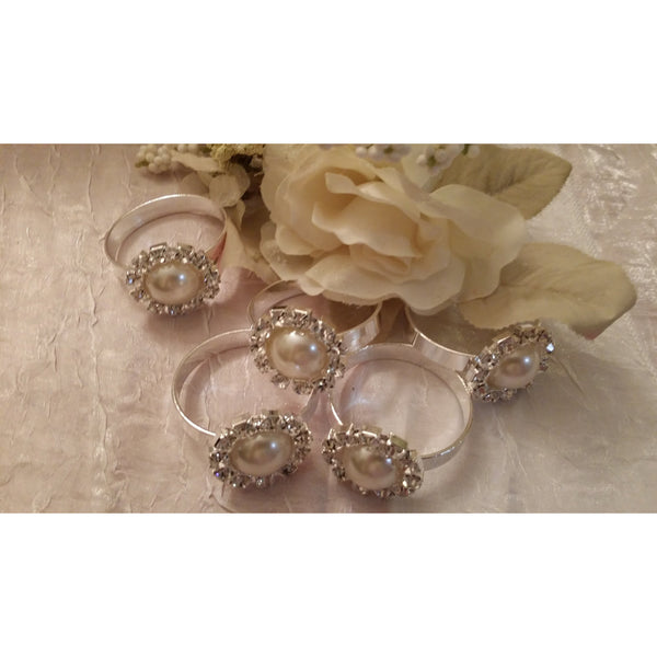 Gold Napkin Ring with Rhinestons and Pearl , Wedding Favor, Wedding Accessories, Wedding Napkin Ring Pearl Rhinestone, Crystal Brooch Napkin Ring, Wedding Decoration - Cake Toppers Boutique