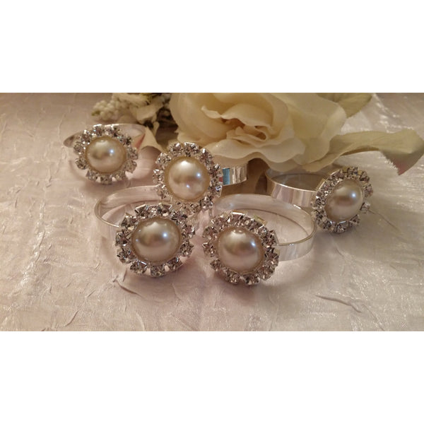 Gold Napkin Ring with Rhinestons and Pearl , Wedding Favor, Wedding Accessories, Wedding Napkin Ring Pearl Rhinestone, Crystal Brooch Napkin Ring, Wedding Decoration - Cake Toppers Boutique
