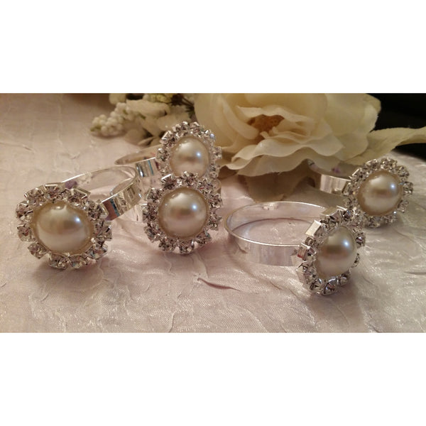 Gold Napkin Ring with Rhinestons and Pearl , Wedding Favor, Wedding Accessories, Wedding Napkin Ring Pearl Rhinestone, Crystal Brooch Napkin Ring, Wedding Decoration - Cake Toppers Boutique