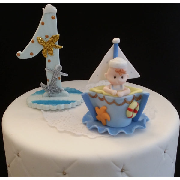 Nautical First Birthday Cake Topper Sailor Baby Centerpiece Nautical Birthday Cake Decorations - Cake Toppers Boutique