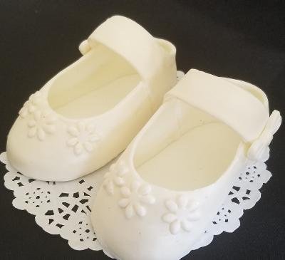 Baby Booties Cake Topper Baby Girl Shoes Cake Decoration in White Pink 2pcs