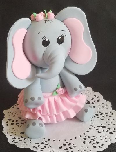 Baby Elephant Cake Topper Elephant Cake Decoration Baby Elephant in Gray with Pink or Blue Details