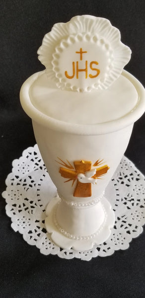 First Communion Chalice Cake Decorations Baptism Cake Topper White and Gold Chalice