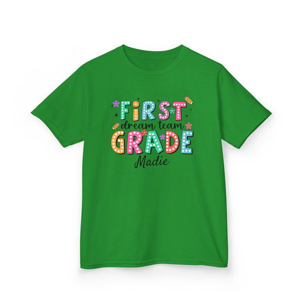 Preppy 1st Grade Girl Shirt, Personalized Back to School Tee, Custom Name First Day Outfit Cute School Shirt Girls 1st Grade Dream Team Tee