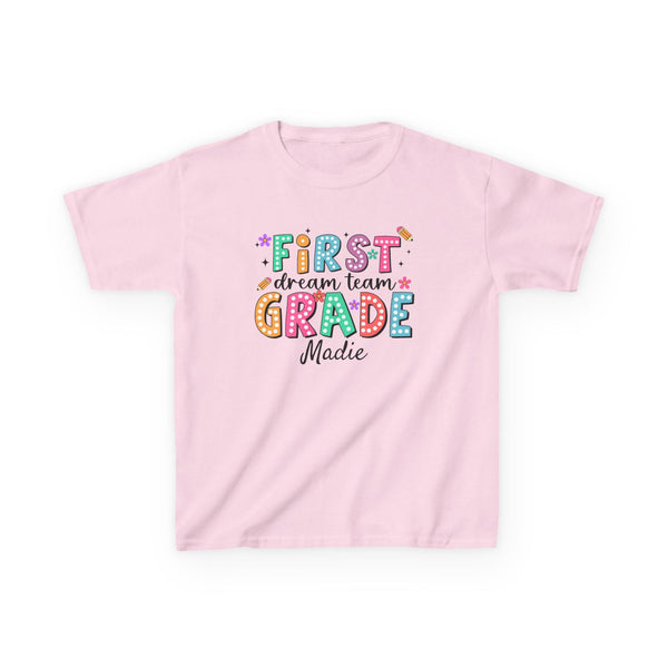 Preppy 1st Grade Girl Shirt, Personalized Back to School Tee, Custom Name First Day Outfit Cute School Shirt Girls 1st Grade Dream Team Tee