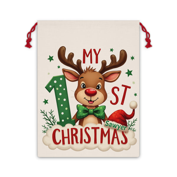 Personalized Christmas Gift Bag, Holiday Gift Sack, First Christmas Keepsake, Reusable Santa Bag, Custom Name Gift Pouch
