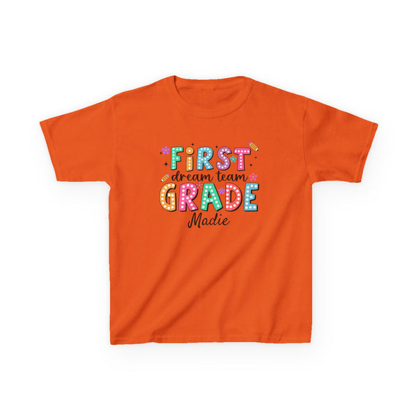 Preppy 1st Grade Girl Shirt, Personalized Back to School Tee, Custom Name First Day Outfit Cute School Shirt Girls 1st Grade Dream Team Tee