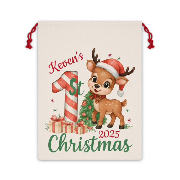 Baby's 1st Christmas Presents Sack Personalized Xmas Gift Large Sack Kids Custom Name Xmas Tote Baby's 1st Christmas Bag Multiples Gift Sack