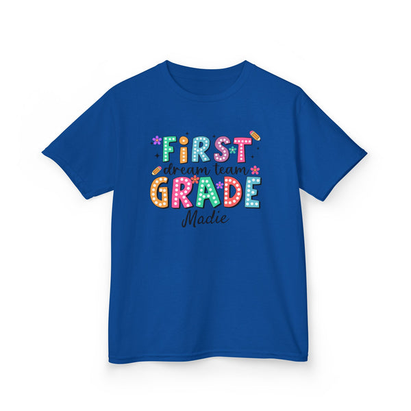 Preppy 1st Grade Girl Shirt, Personalized Back to School Tee, Custom Name First Day Outfit Cute School Shirt Girls 1st Grade Dream Team Tee