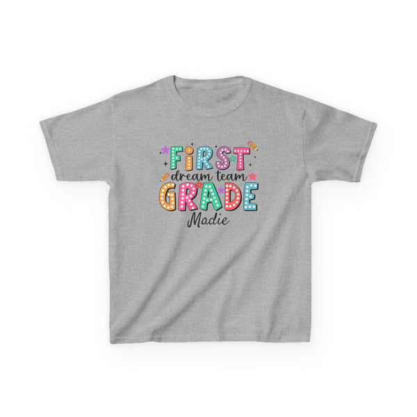 Preppy 1st Grade Girl Shirt, Personalized Back to School Tee, Custom Name First Day Outfit Cute School Shirt Girls 1st Grade Dream Team Tee