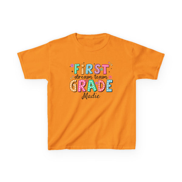 Preppy 1st Grade Girl Shirt, Personalized Back to School Tee, Custom Name First Day Outfit Cute School Shirt Girls 1st Grade Dream Team Tee