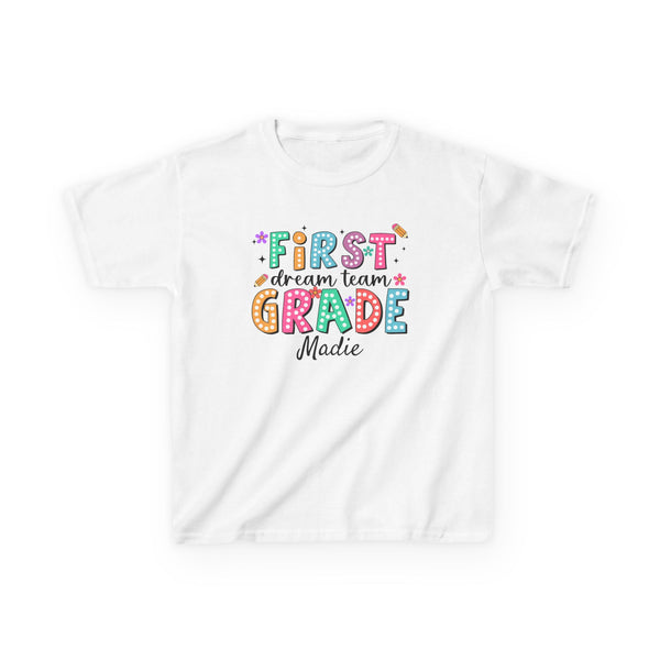 Preppy 1st Grade Girl Shirt, Personalized Back to School Tee, Custom Name First Day Outfit Cute School Shirt Girls 1st Grade Dream Team Tee