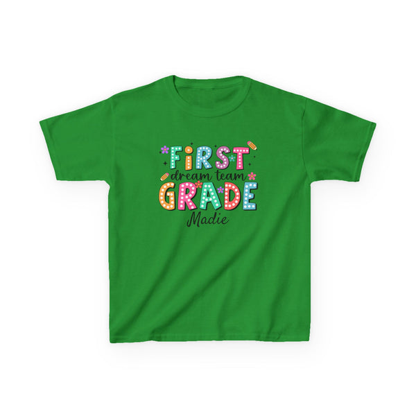 Preppy 1st Grade Girl Shirt, Personalized Back to School Tee, Custom Name First Day Outfit Cute School Shirt Girls 1st Grade Dream Team Tee