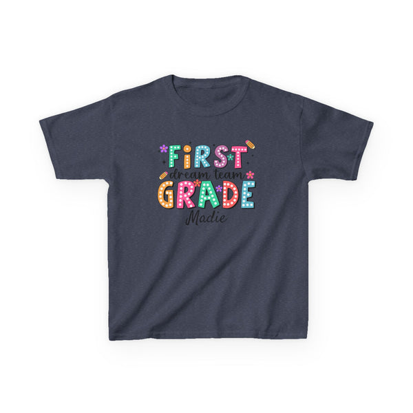 Preppy 1st Grade Girl Shirt, Personalized Back to School Tee, Custom Name First Day Outfit Cute School Shirt Girls 1st Grade Dream Team Tee