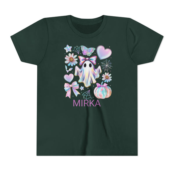 Girls Halloween Shirt, Cute Pumpkin Ghost Coquette Girls Shirt, Cute Iridescent Ghost Shirt Retro Halloween Tee Ghost Bow T-Shirt Girl Gifts