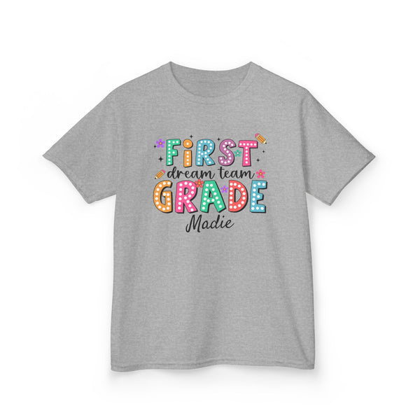 Preppy 1st Grade Girl Shirt, Personalized Back to School Tee, Custom Name First Day Outfit Cute School Shirt Girls 1st Grade Dream Team Tee