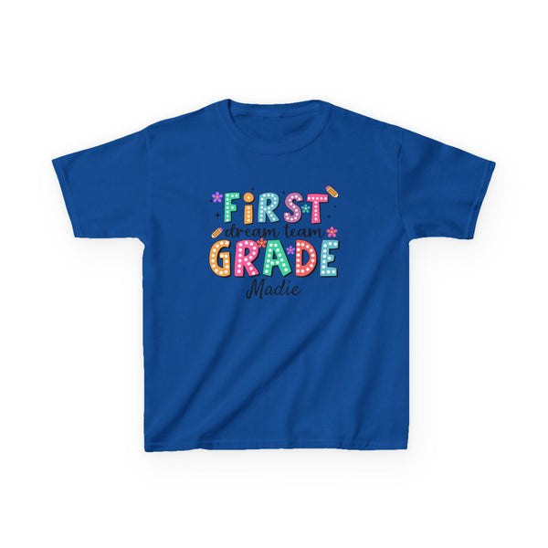 Preppy 1st Grade Girl Shirt, Personalized Back to School Tee, Custom Name First Day Outfit Cute School Shirt Girls 1st Grade Dream Team Tee