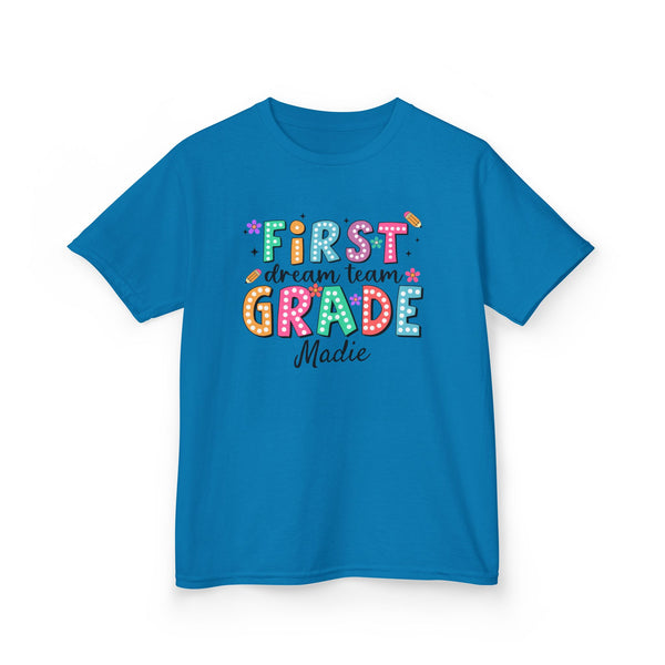 Preppy 1st Grade Girl Shirt, Personalized Back to School Tee, Custom Name First Day Outfit Cute School Shirt Girls 1st Grade Dream Team Tee